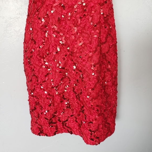 Bari-Jay Vintage Women's Red Sequin Halter Top Mini Dress Scallop Formal Fancy - Picture 13 of 14